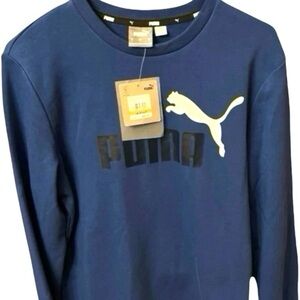 Mens Puma CREWNECK Sweatshirt SM Mens Puma CREW Sweatshirt BLUE Black White logo